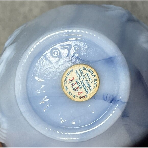Vtg 1978 Avon Blue Swirl Milk Glass Pitcher 6.5"‎ Bubble Bath Bottle Victorian - Picture 9 of 13